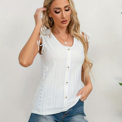 Eyelet Embroidered Tank Top Sleeveless Casual Top For Summer & Spring