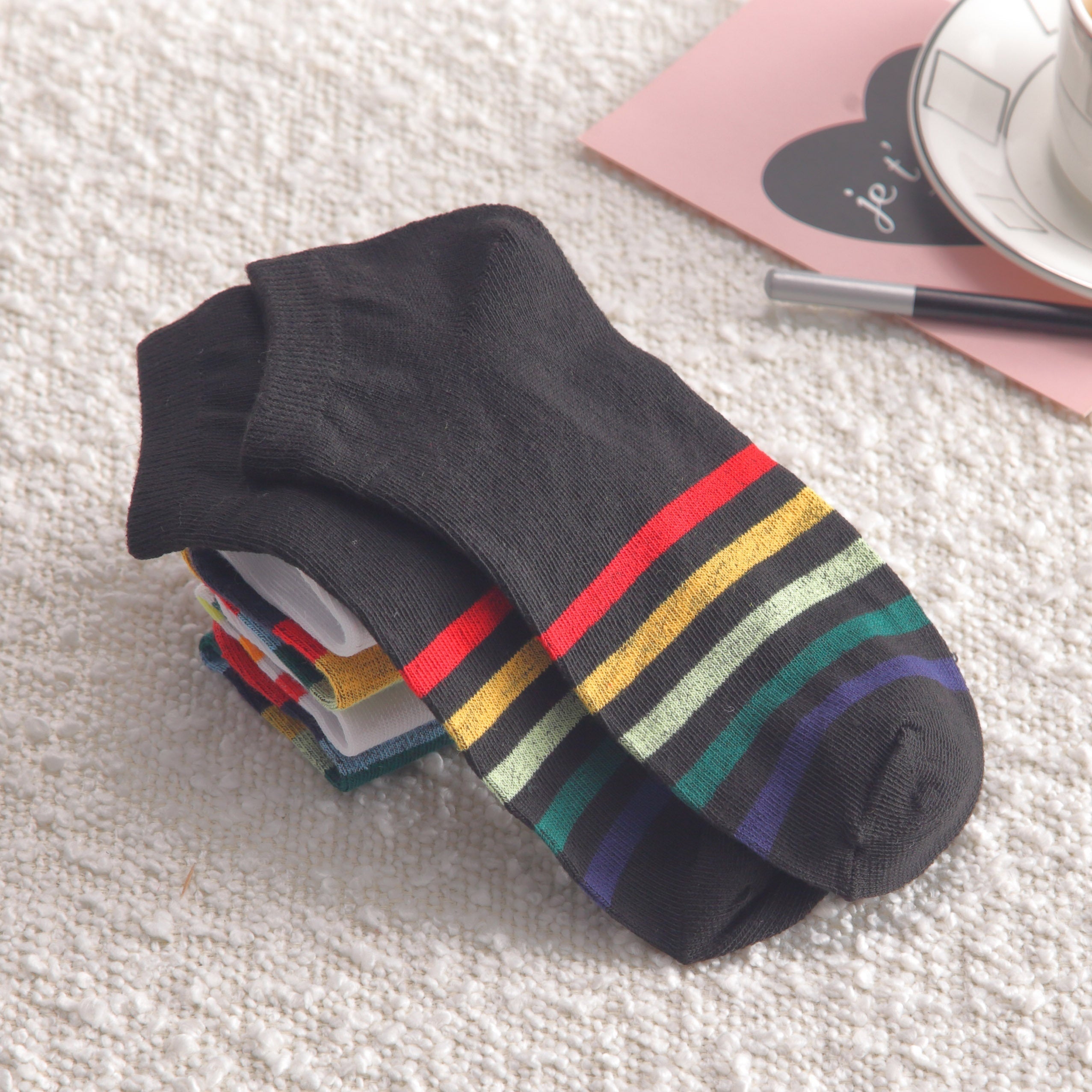 5 Pairs Striped Low Cut Ankle Socks Women's Stockings