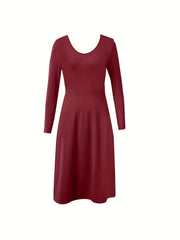 V Neck Long Sleeve Midi Dress Women's Clothing