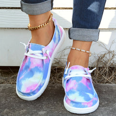 Women's Tie Dye Boat Shoes Lightweight Canvas Comfy Flat Walking Shoes