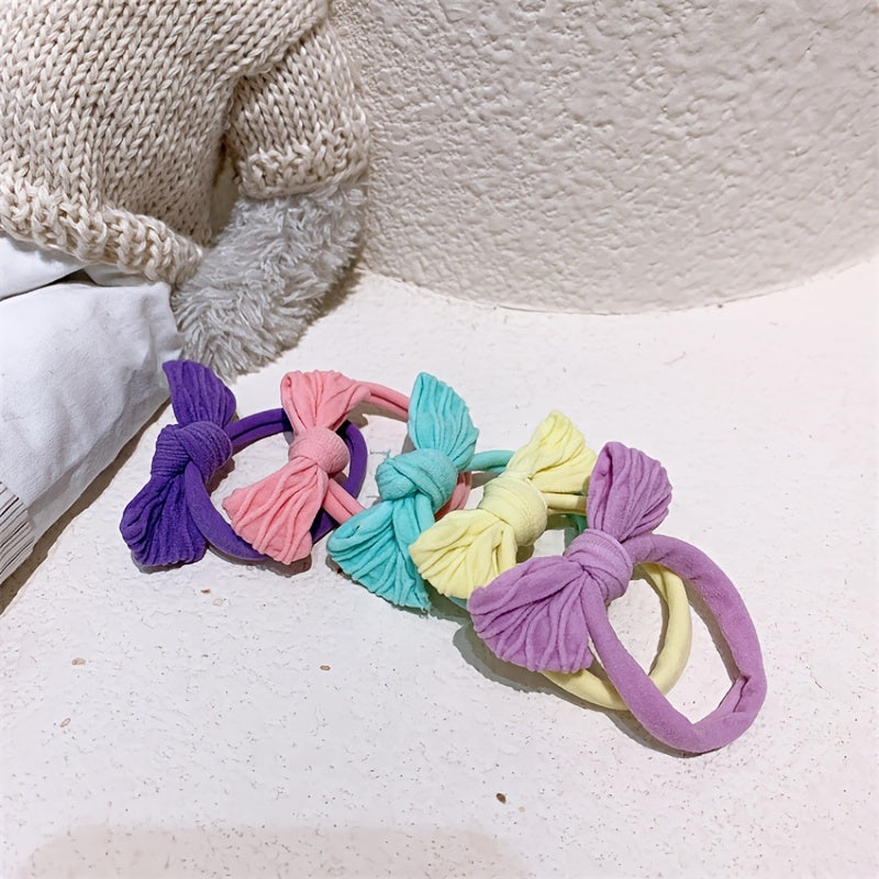 5pcs Colorful Elastic Bow Hair Ties for Girls
