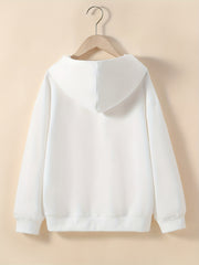 Girls' Bear & Slogan Graphic Hooded Sweatshirt for Spring & Autumn