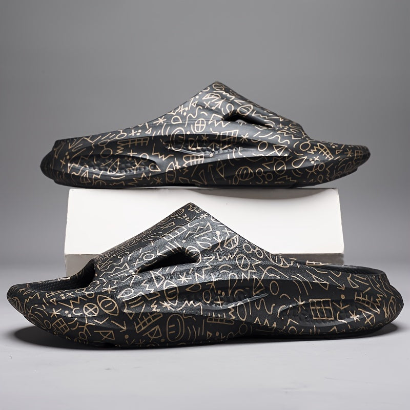 Men Graffiti Cloud Slides Pillow Slippers Lightweight Comfortable Open Toe Shoes