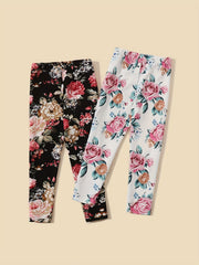 2pcs Girls' Stretchy Legging Pants Set With Floral Print