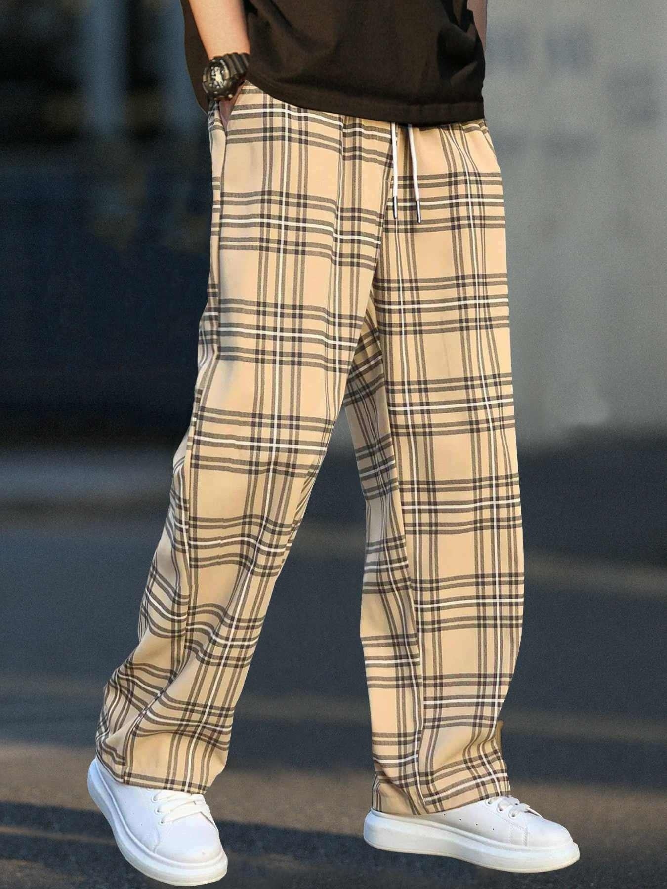Plaid Pattern Joggers Men's Casual Loose Fit Pants