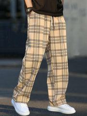 Plaid Pattern Joggers Men's Casual Loose Fit Pants