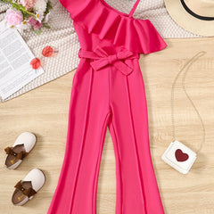 One Shoulder Ruffle Romper Jumpsuit for Girls Summer