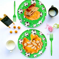 20pcs Soccer Party Plates And Napkins Set - Green Theme Tableware