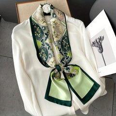 Classic Long Skinny Scarf Floral Print Satin Twilly Neckerchief
