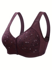 Floral Print Front Buckle Wireless Bra for Women