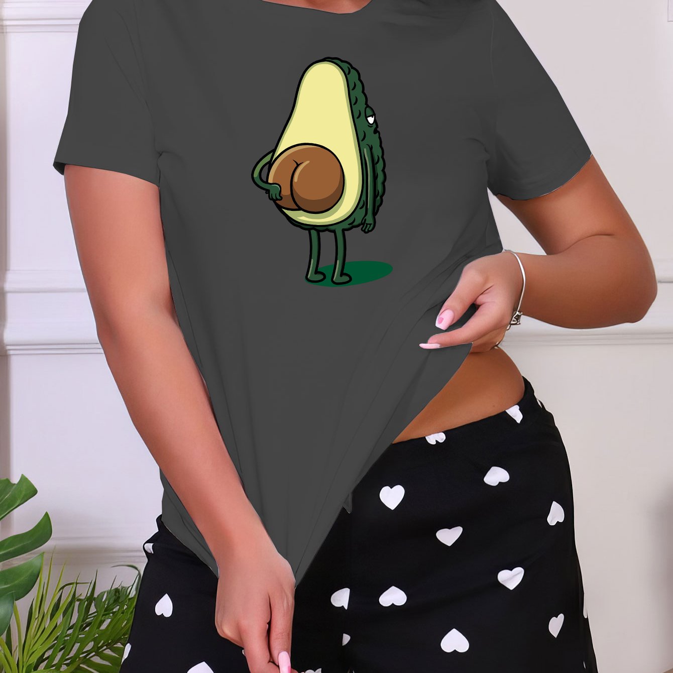 Avocado Print Sleep Top Short Sleeve Crew Neck Loungewear
