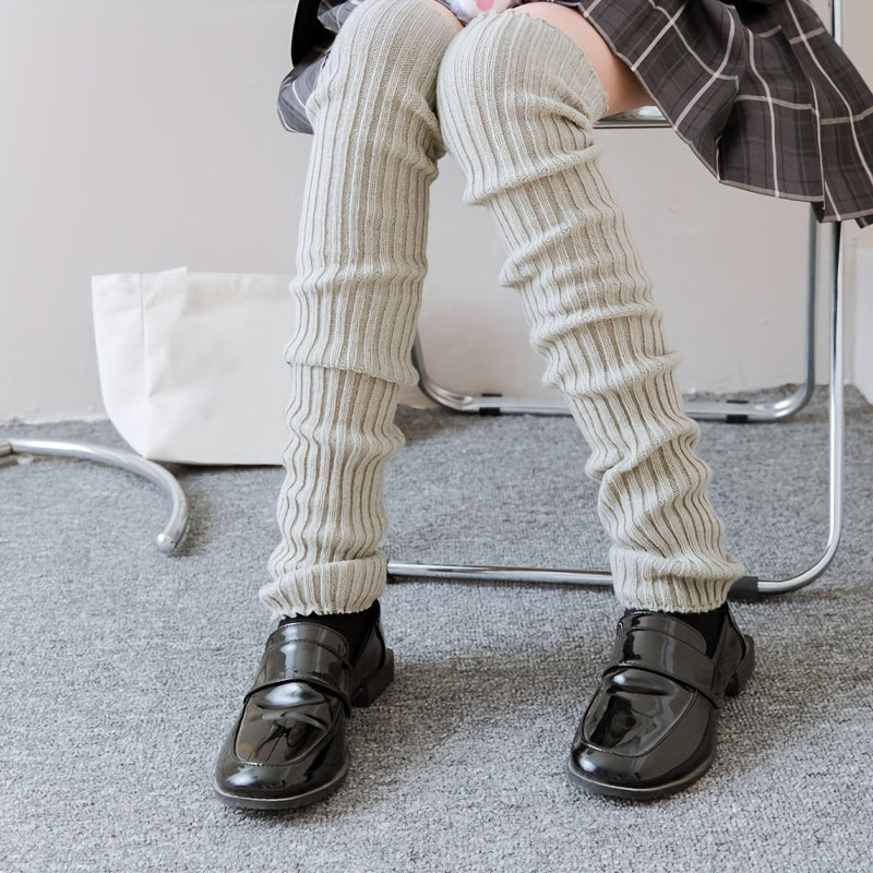 Solid Ribbed Leg Warmers Over Knee Socks Women's Stockings