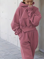 2pcs Oversized Hooded Sweatshirts & Sweatpants Set Women's Clothing