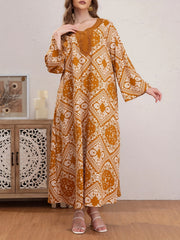 Plus Size Boho Abaya Dress Women's Plus Scarf Print Kaftan Dress