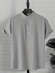 Solid Men's Casual Short Sleeve Shirt for Summer Vacation Resort