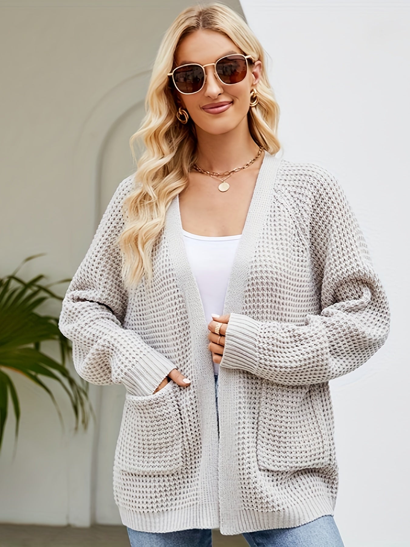 Casual Cardigan Women's Plus Solid Long Sleeve Open Front Cardigan
