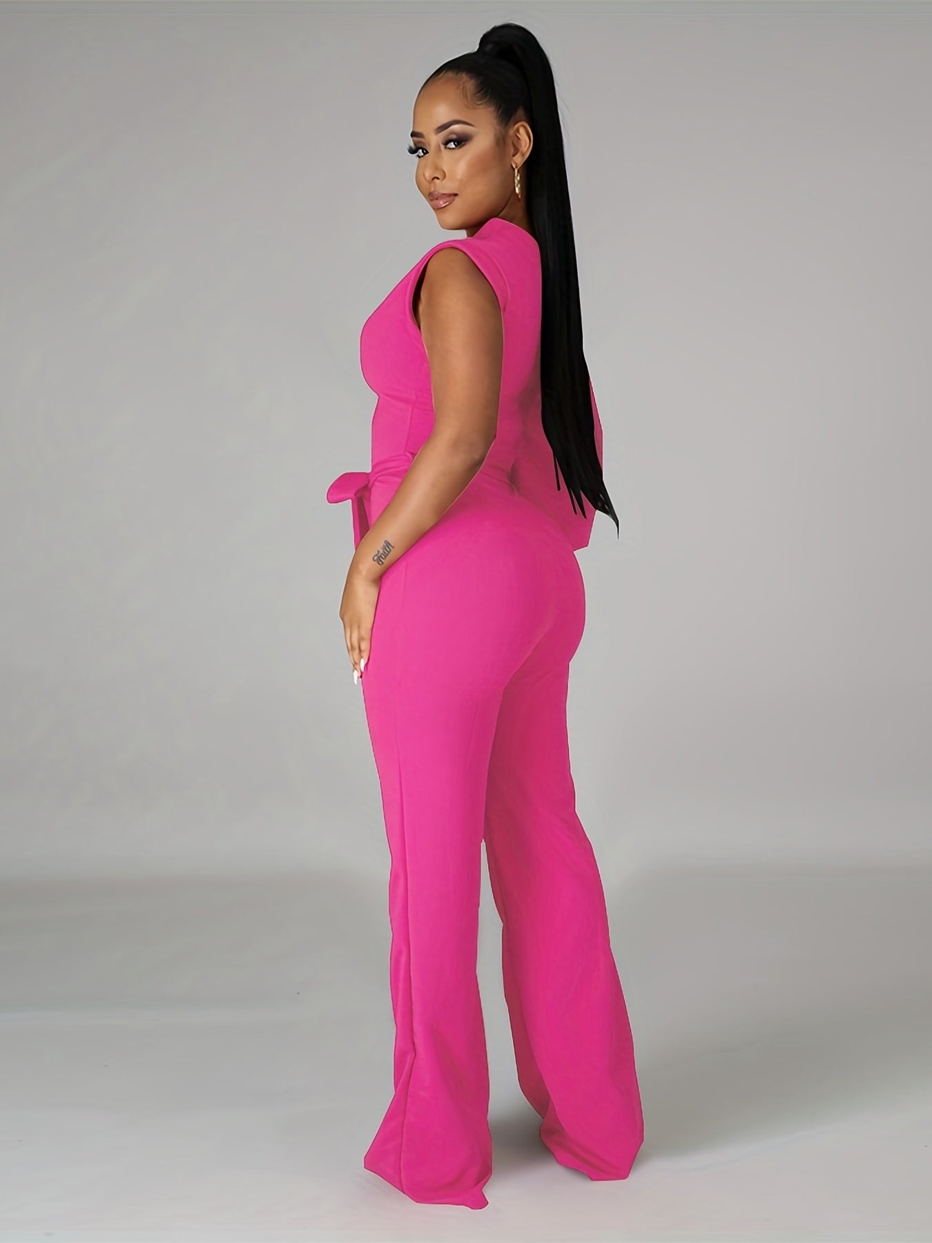 One Shoulder Jumpsuit Long Sleeve Knot Long Length