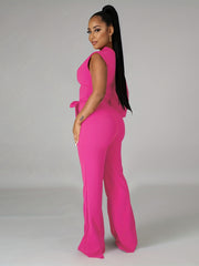 One Shoulder Jumpsuit Long Sleeve Knot Long Length