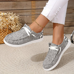 Leopard Print Canvas Low Top Sneakers Lightweight Lace Up Outdoor Shoes