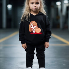Girls Cartoon Girl Print Hooded Sweatshirt Top Sweatpants Set