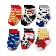6pairs Baby Boys Cartoon Anti slip Socks For Toddlers Children