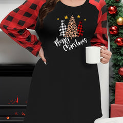 Christmas Tree & Slogan Print Plaid Raglan Sleeve Nightdress