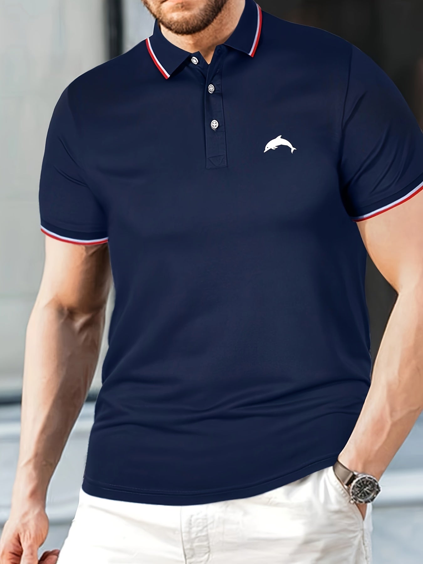 Dolphin Print Men's Short Sleeve Lapel Shirt for Summer Golf