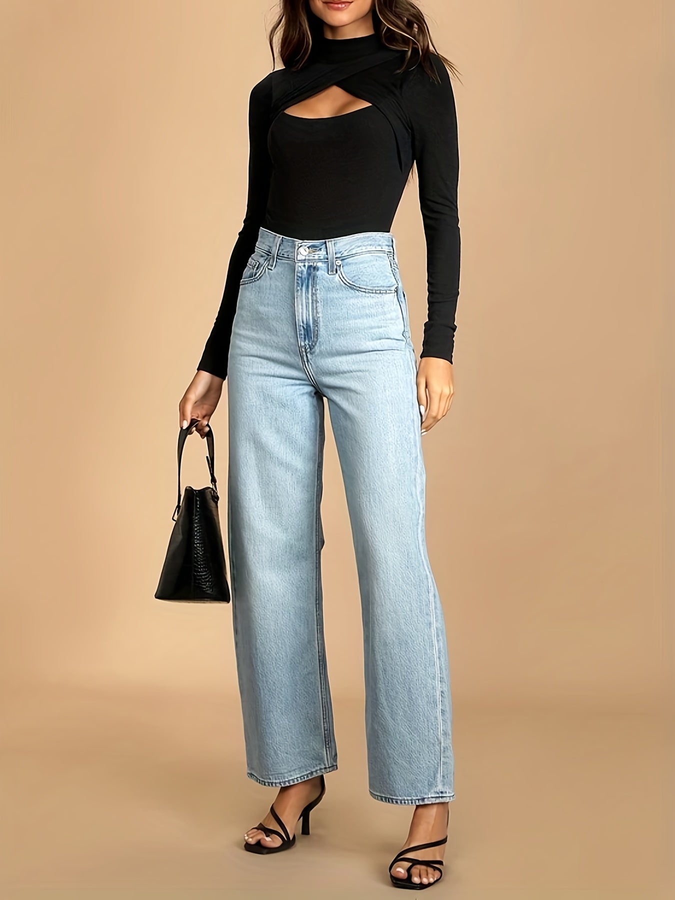 Solid Cut Out Bodysuit Long Sleeve One Piece Bodysuit Women's Clothing