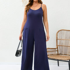 Casual Jumpsuit Women's Plus Plain V Neck Wide Leg Medium Stretch Cami