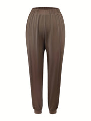 Solid Long Sleeve Mock Neck Pullover Top & Pants Set