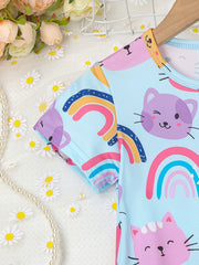 Girls Cats & Rainbows Straight T Shirt Dress Lounge Vacation Casual