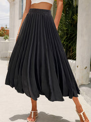 High Waist Pleated Skirt Casual Solid Women's Clothing