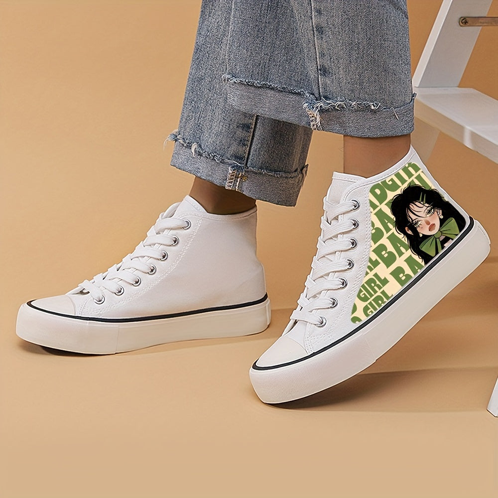 Anime Girl Pattern Lightweight High Top Canvas Sneakers