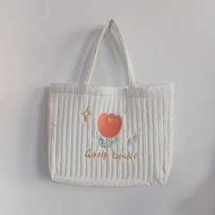 Quilted Embroidered Hand Tote Bag Canvas Shopping Bag