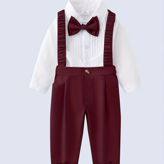 Baby Gentleman Suit 2pcs Long Sleeved Shirt and Overalls Pants
