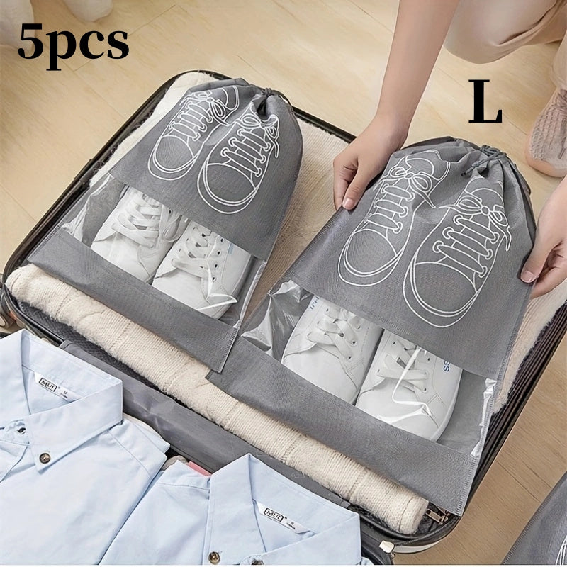 5pcs Outdoor Portable Shoes Bag Drawstring Travel Shoes Storage Bag