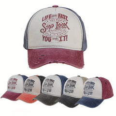 Distressed Ripped Baseball Cap Letter Printed Vintage Washed Block Sun Hat