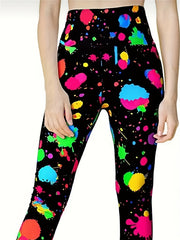 Splatter Print Sports Leggings Slim Stretchy Butt Lifting Yoga Pants