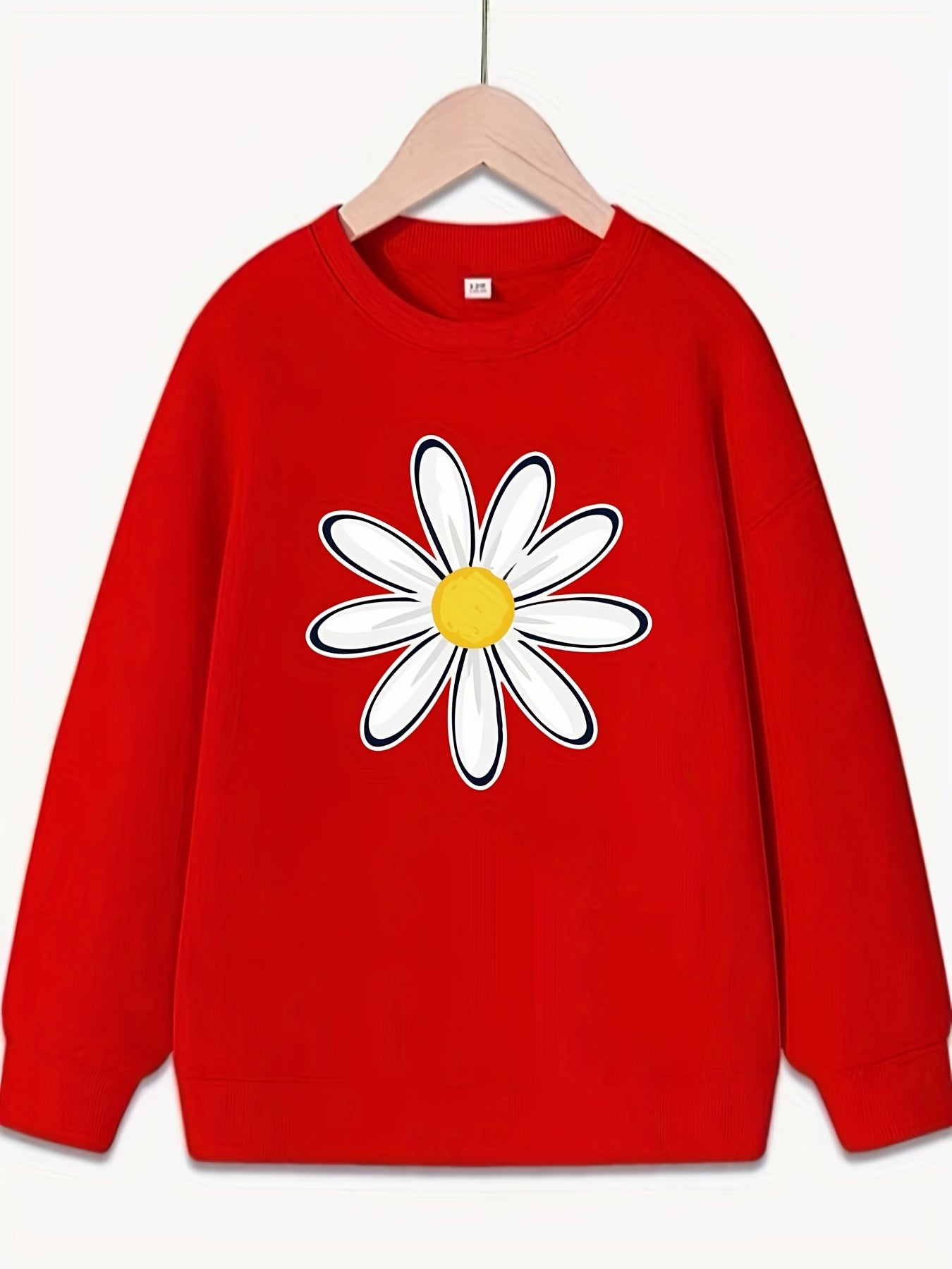 Smart Daisy Flower Pattern Sweatshirt For Girls Round Neck Top