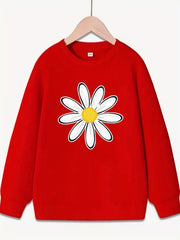 Smart Daisy Flower Pattern Sweatshirt For Girls Round Neck Top