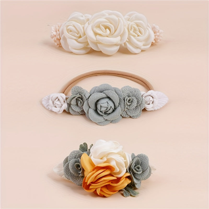 3 Pcs Cute Flower Hairbands for Baby Girls Infants Toddlers