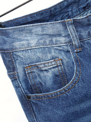 Embroidered Distressed Jeans Men's Casual Street Style Denim Pants