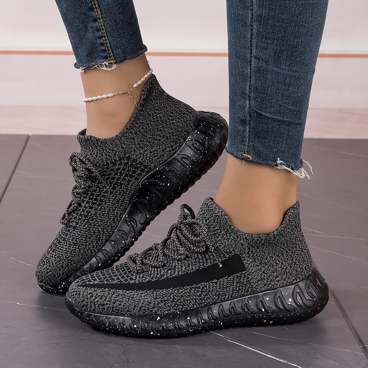 Women's Lightweight Breathable Running Shoes Elastic Lace Up