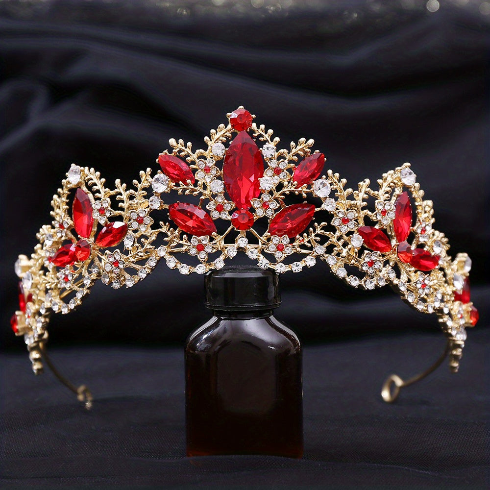 Golden Rhinestone Tiara for Bride - Birthday Princess Crown