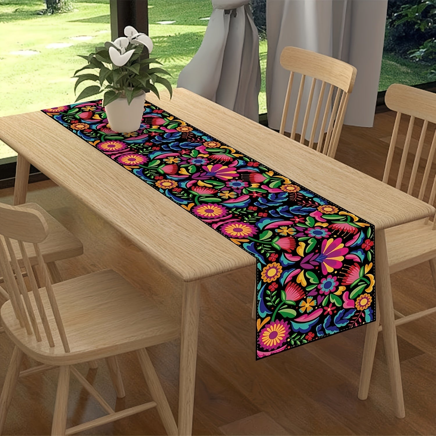 Printed Linen Polyester Table Runner 72in Hanukkah Kitchen Decor