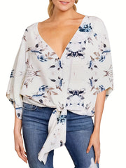 Floral Print Boho Blouse V Neck T-Shirt