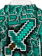 Green Sword Print Boys Hoodie for Spring Fall