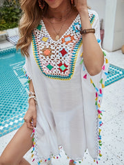 Crochet Hollow Out V Neck Kaftan Loose Boho Cover Up