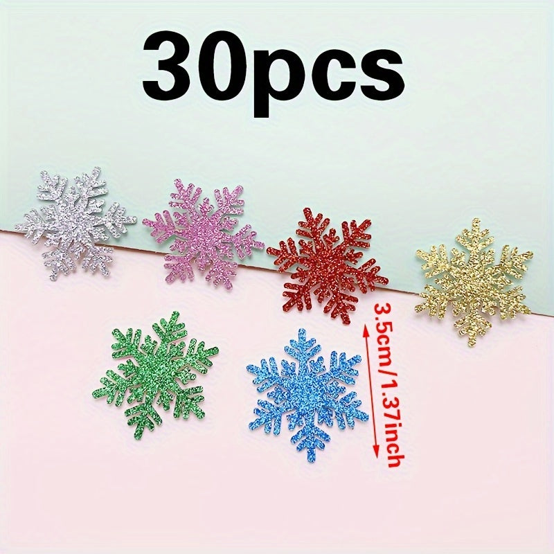 30pcs Christmas Glitter Snowflake Ornament Patch Set