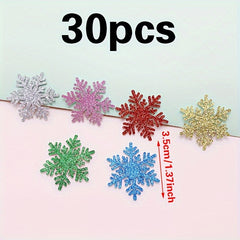 30pcs Christmas Glitter Snowflake Ornament Patch Set